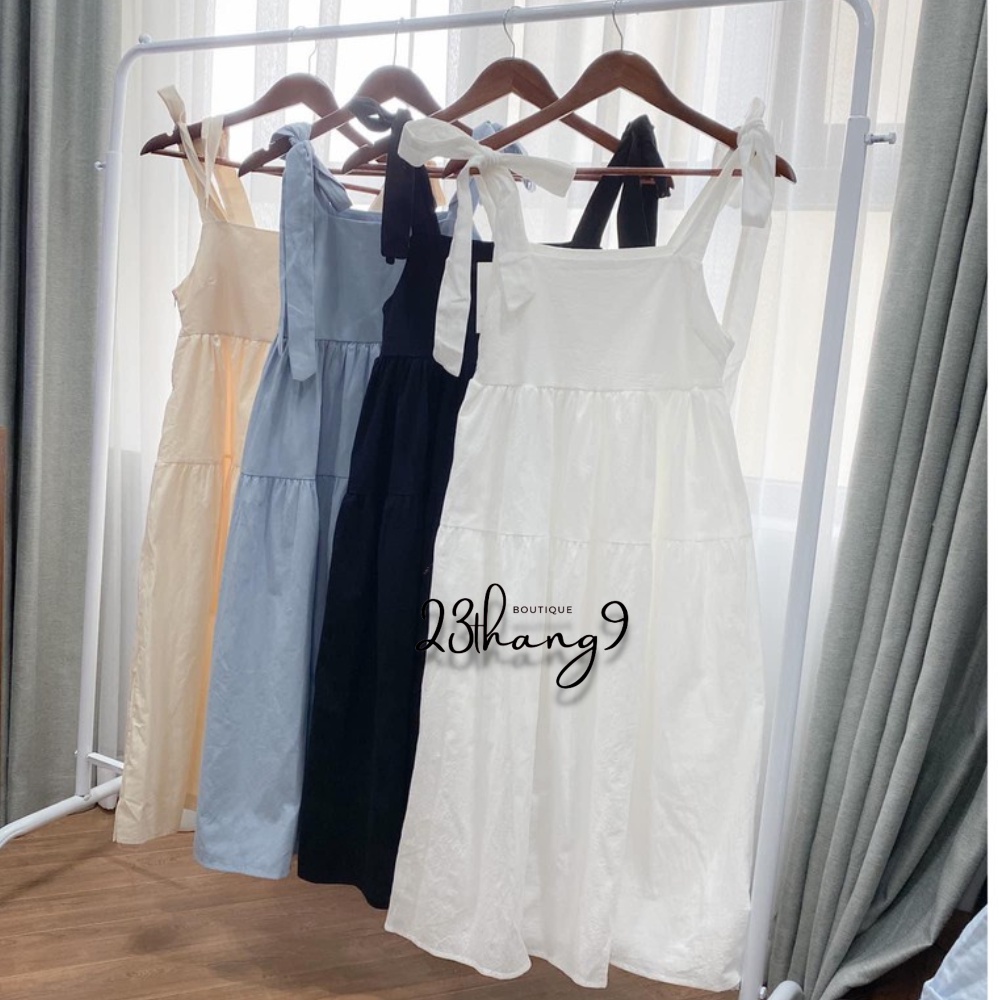 Váy đầm Babydoll, 2 dây buộc nơ Hàn Quốc kiểu dáng đơn giản mặc đi du lịch hoặc đi dạo phố siêu duyên dáng siêu đẹp V133 | BigBuy360 - bigbuy360.vn