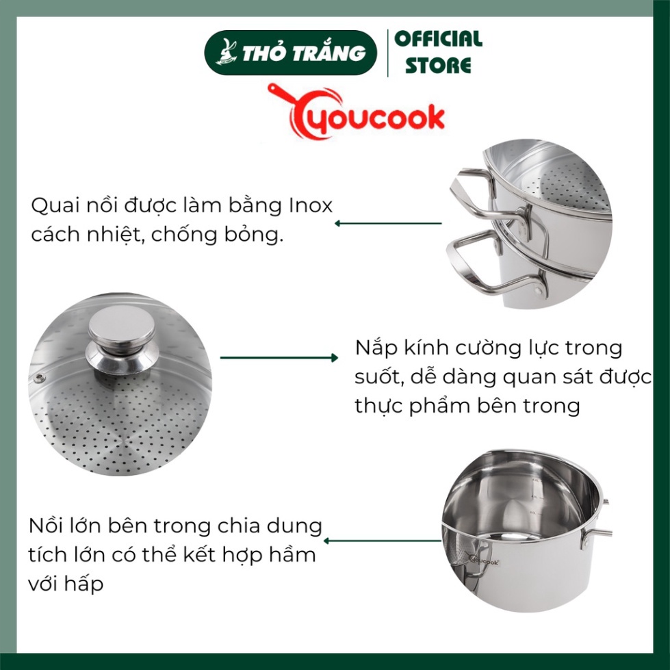 Bộ nồi xửng Inox 3 đáy cao cấp thương hiệu You Cook