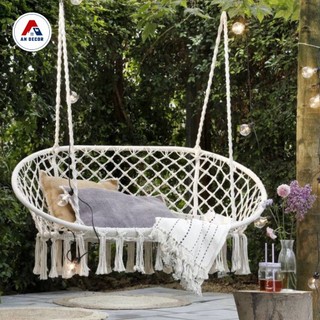Xích đu đôi Macrame đan thủ công mắt cáo size đáy 60x1m decor cực đẹp cực xinh siêu chill, chịu tải 500kg, tặng kèm nệm