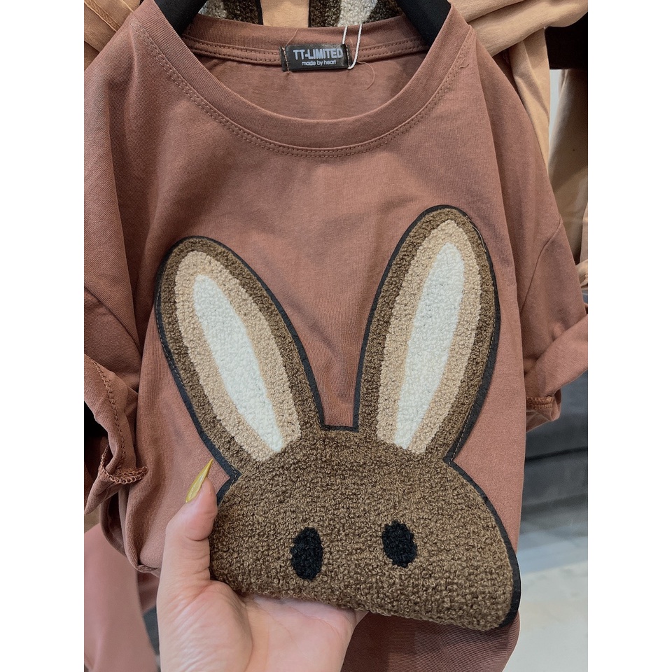 Set Đùi Thể Thao Thêu Thỏ Nổi Cộc Tay Nam Nữ 3158 Chất Cotton Khô Unisex Basic