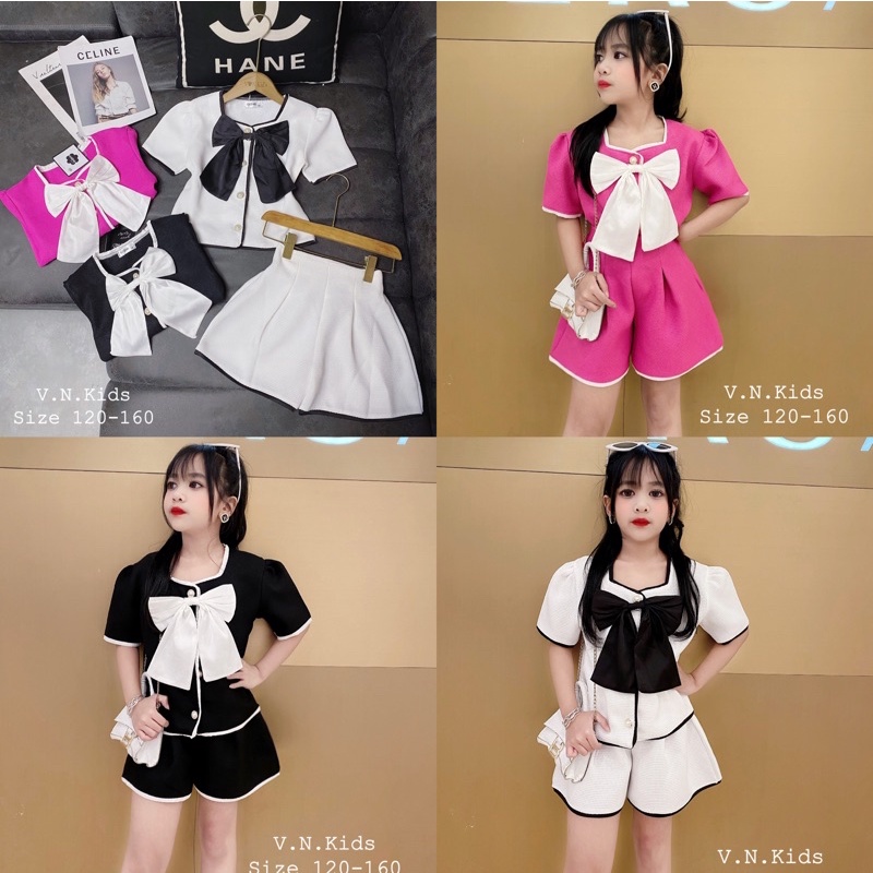 Set Gấm gạo nơ Tiểu Thư cho bé size đại 17kg-41kg