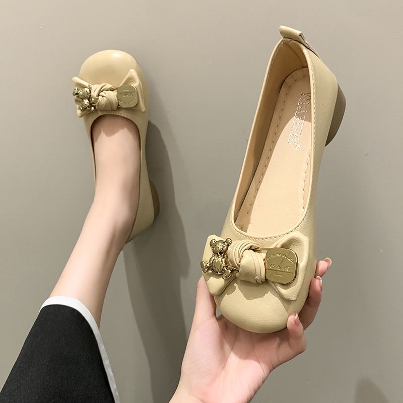 Giầy búp bê khuy nơ 3 màu đen, kem, vàng nhẹ nhàng êm chân thời trang kiểu Hàn Quốc Ulzzangshop520