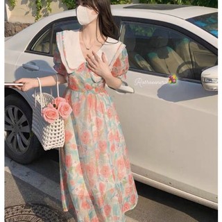 ĐẦM VOAN HOA XOÈ 2 LÁ CỔ PETER TAY PHỒNG
