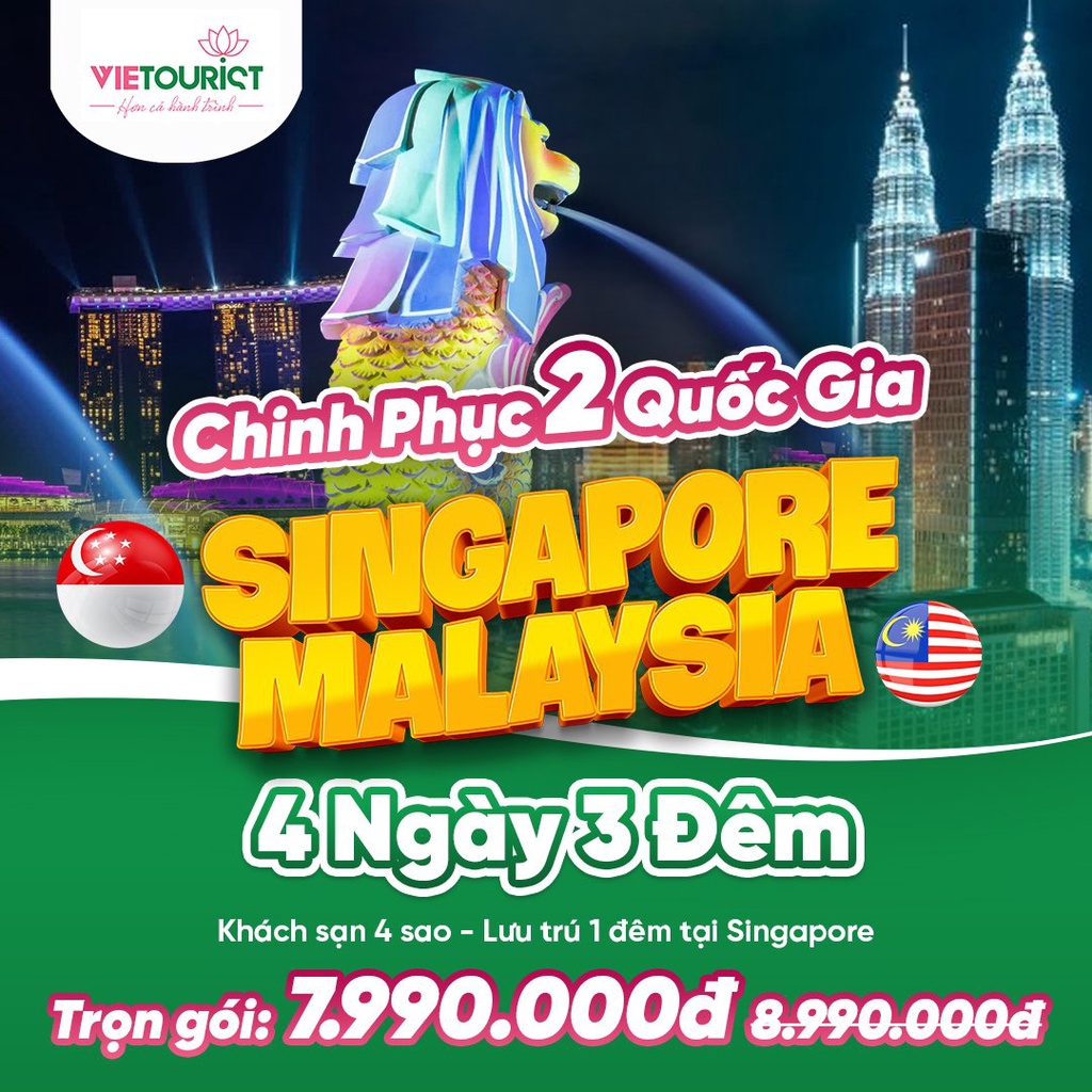 [E-Voucher] Vietourist - Tour Du Lịch Singapore Malaysia 2023 4 Ngày 3 Đêm (1 Đêm Tại Sing)