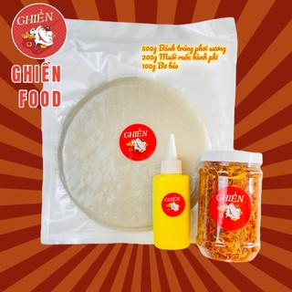 Combo bánh tráng phơi sương 800g, muối ruốc hành phi, bơ Siêu ngon Ghiền food đồ ăn vặt set bánh tráng phải thử