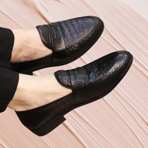 Giày da nam dior công sở màu đen đai thủng dập vân lưng cá sấu giày lười da nam full size 38-43