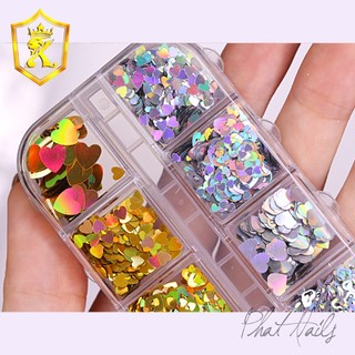 set 12 ô kim tuyến trái tim vàng bạc hologram siêu lung linh