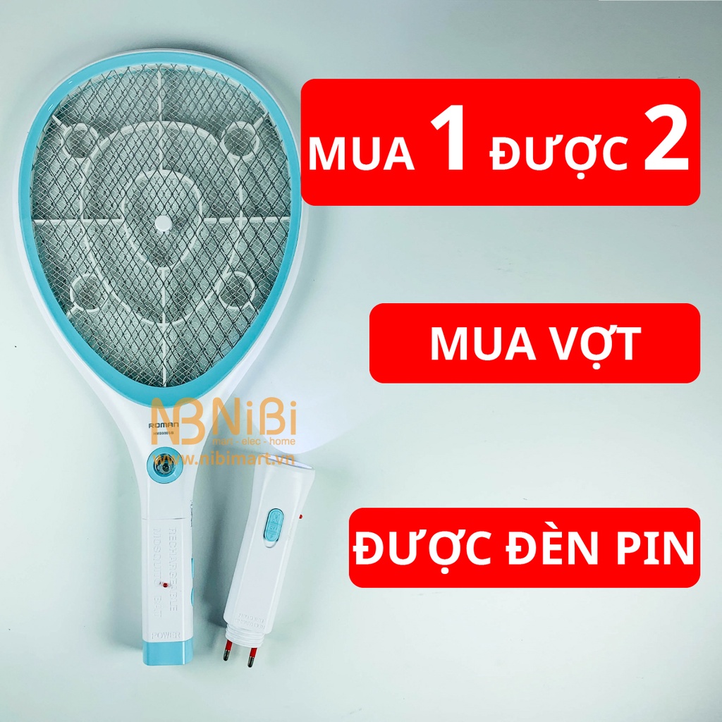 Vợt muỗi Roman HMB9005 thương hiệu TÂY BAN NHA, Vợt bắt muỗi và đèn bắt muỗi bảo hành 12 tháng