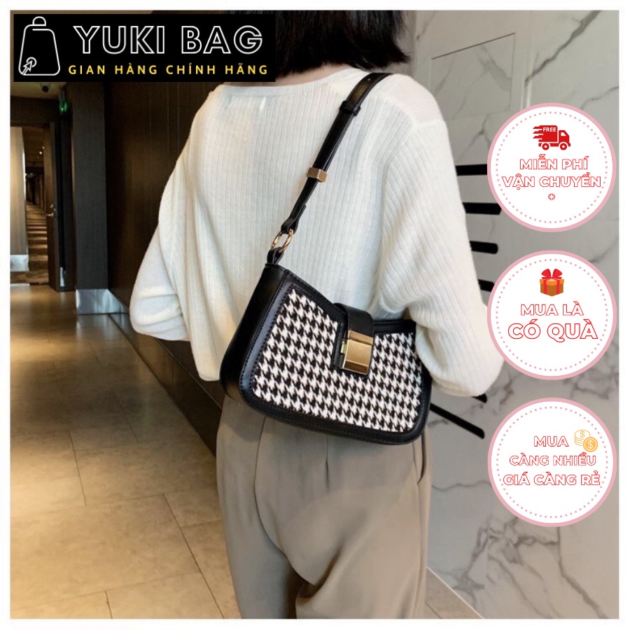 Túi xách nữ đeo chéo, đeo vai , họa tiết caro Yuki Bag, túi đi chơi, đi học, da đẹp, thời trang cao cấp size 22cm YB092
