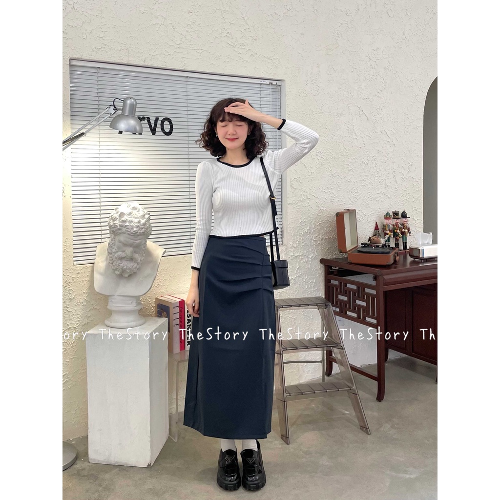 Chân váy dài nhún 1 bên  CV352
