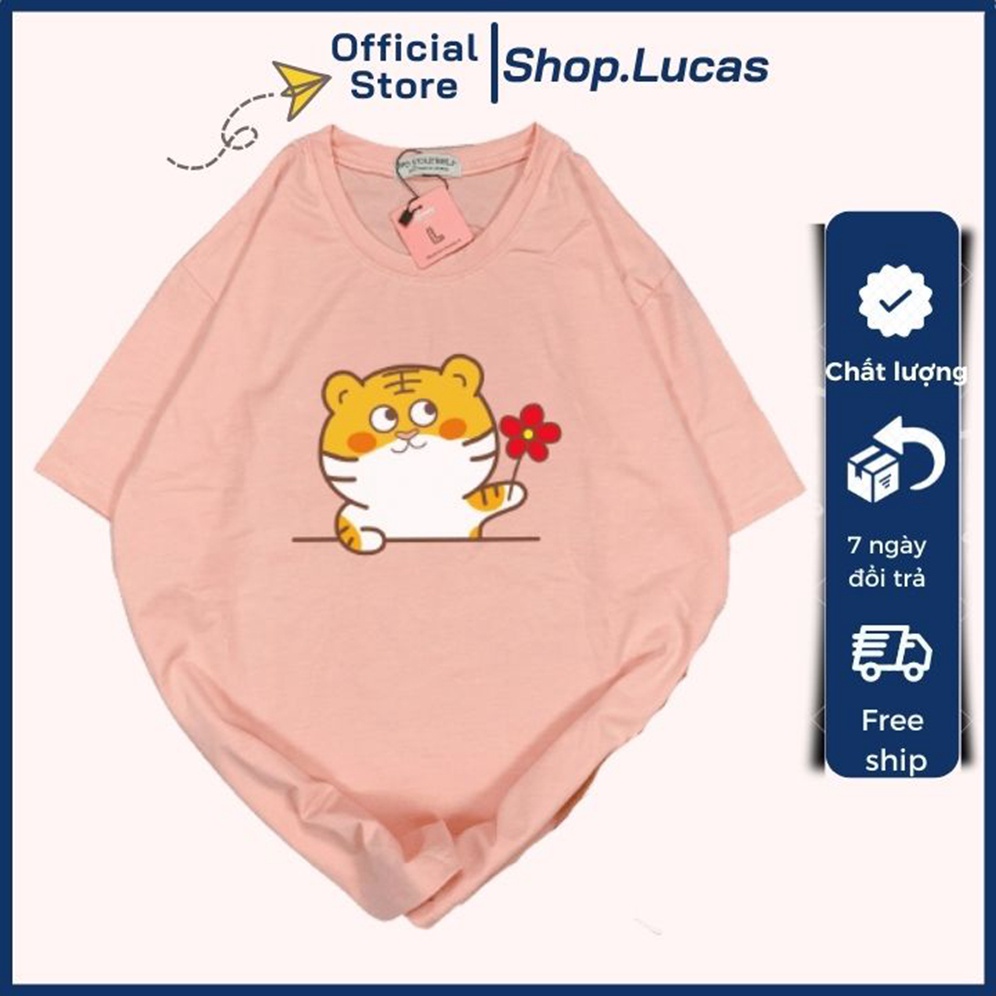 áo thun nữ Áo Thun Nam Nữ Unisex Áo Phông Tết con Cọp, con Hổ - Mẫu Cọp cầm hoa - shop.lucas áo thun cổ tròn áo trơn unisex