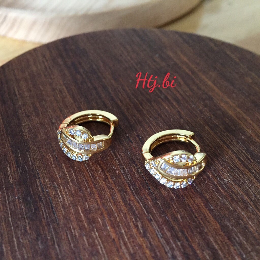 Bông tai nữ mạ vàng hình lá đính đá  ôm tai nhẹ nhàng xinh xắn