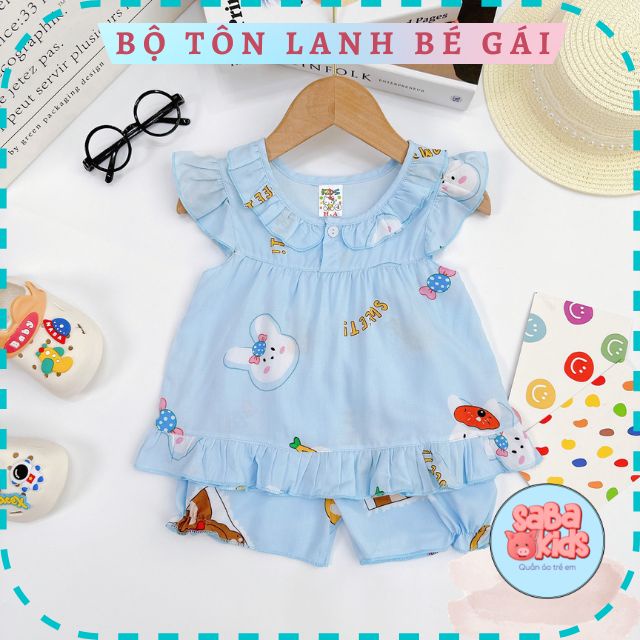 Đồ Bộ Cho Bé Gái SABAKIDS Chất Tôn Lanh Cực Mát Mềm Mịn Thấm Hút Mồ Hôi