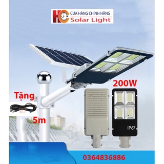 Đèn năng lượng mặt trời bàn chải 200W, vỏ nhôm, tấm pin rời, ánh sáng trắng