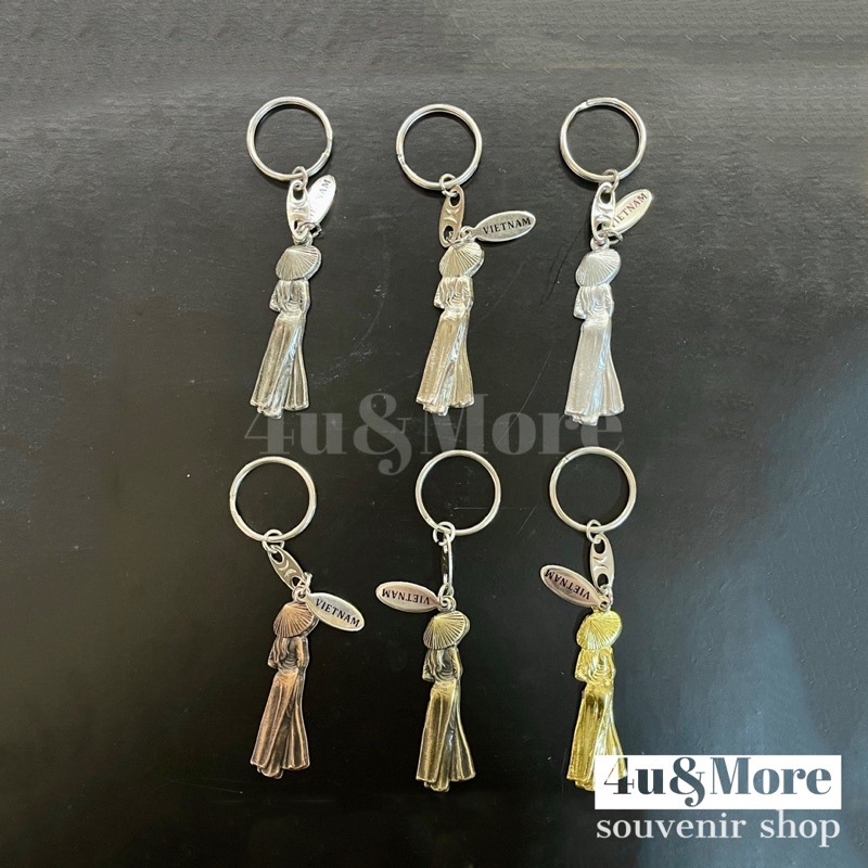 Móc khoá đồng cô gái áo dài nón lá Việt Nam