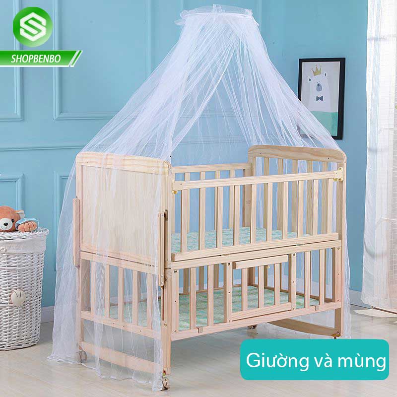 Giường Nôi Gỗ Cho Bé - Cung Cấp Rèm - 5 Chế Độ Đa Chức Năng ，thanh giường dầy hơn 20% , chỉ vì an toàn cho bé