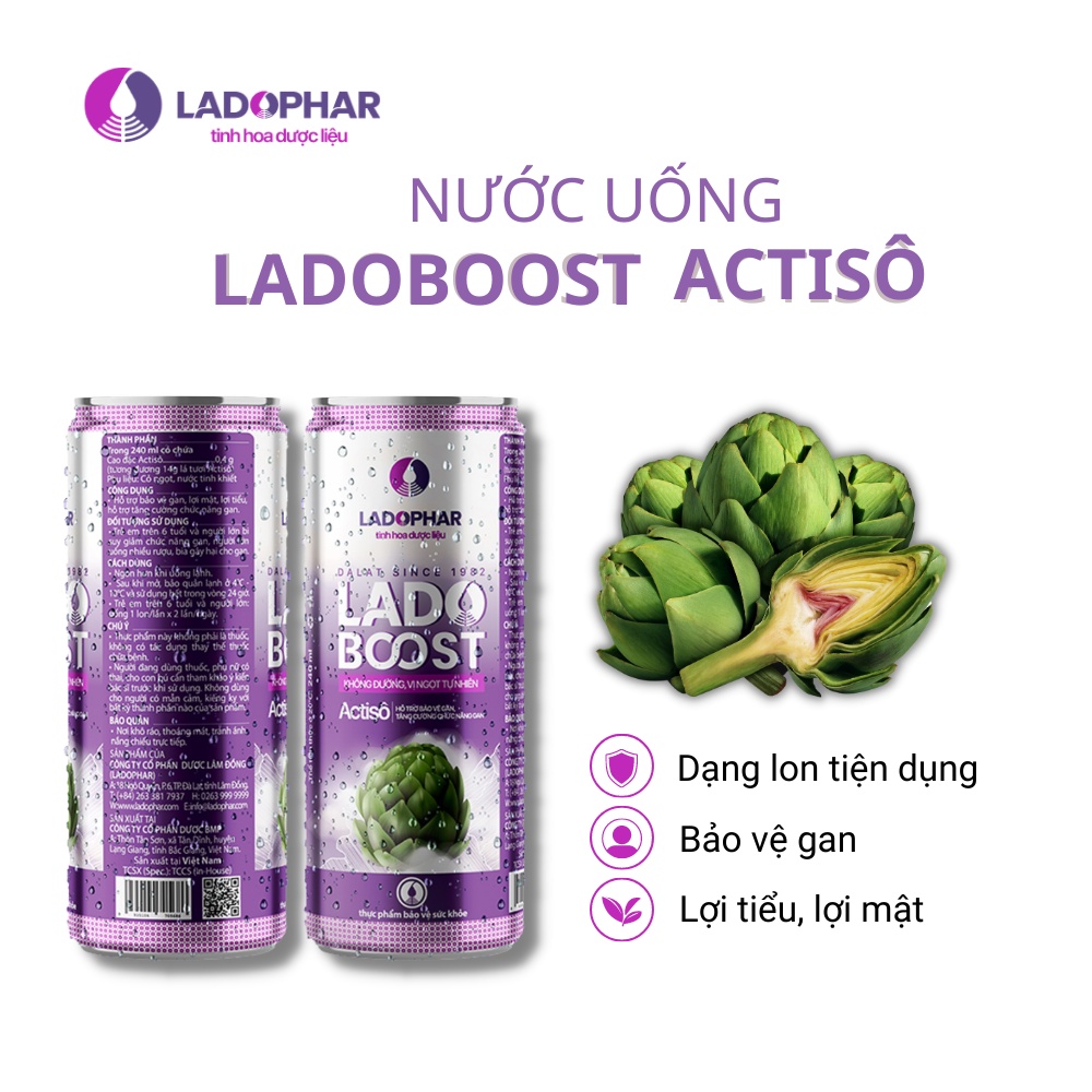 Nước uống tăng cường sức khỏe Lado Boost Actiso Ladopharma (C/240ml)