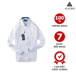 Áo sơ mi nam dài tay Aligro cổ bẻ dáng ôm body phối cổ 100% chất cotton