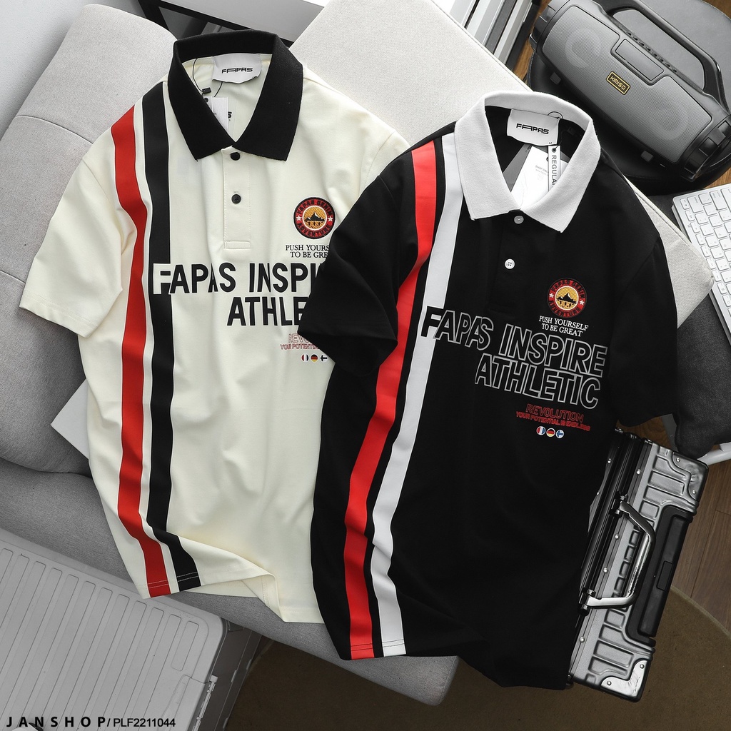 Polo với form dáng chững chạc, lịch lãm thay vào đó là sự trẻ trung, năng động từ hoạ tiết sọc dọc, chữ và logo nổi