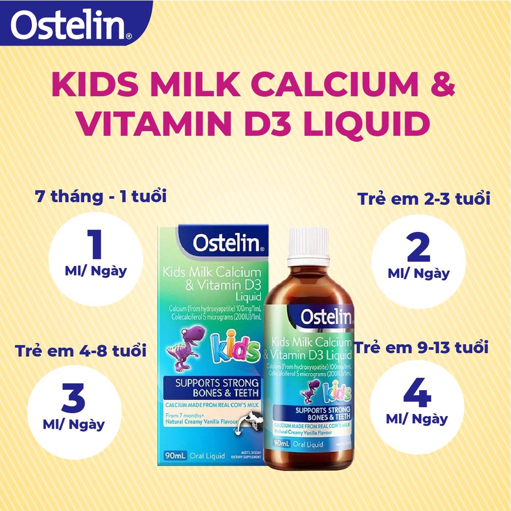 Siro Kids Milk Calcium & Vitamin D3 Liquid giúp tăng hấp thu canxi cho trẻ 90ml của Úc