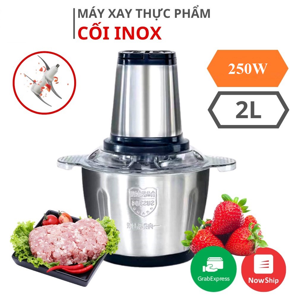 [FREESHIP] Máy Xay Thịt, Máy Xay Sinh Tố Cầm Tay Cối Inox 4 Lưỡi Đa Năng, Công suất 250W Xay Thịt, Tỏi Ớt, Rau Củ Quả.