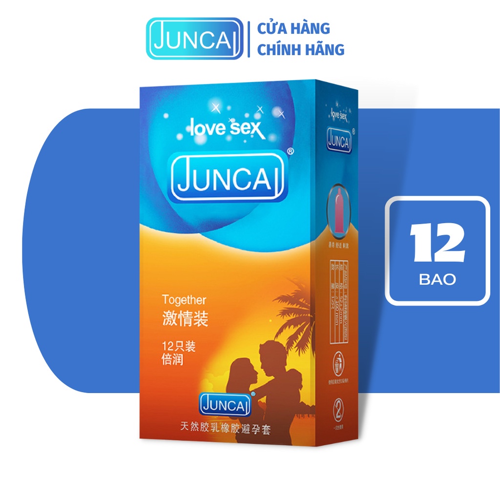 Bao cao su Juncai Together, tăng ma sát, độ nhạy, siêu mỏng, hộp 12bcs