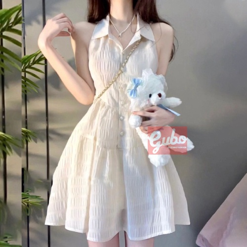váy nữ tiểu thư màu trắng be phong cách hàn quốc GUBOTTJHK