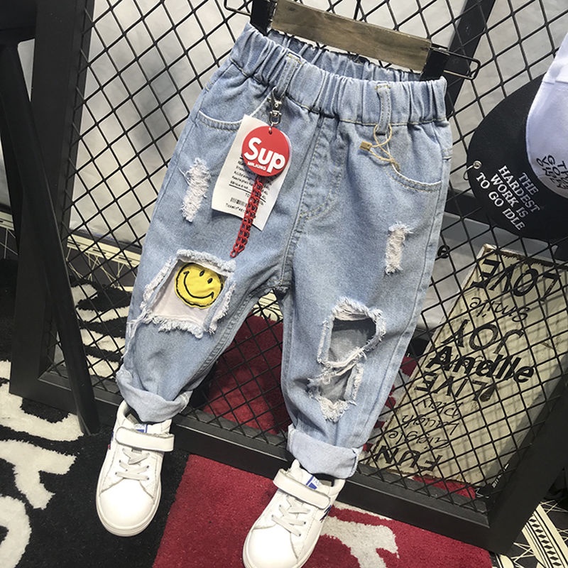 * * Qu n Quần baggy B Quần Jean baggy B Rách Dáng Rộng Phong Cách Mới Xuân Thu 2020 Kích Thước Lớn Vừa Cho bé trai