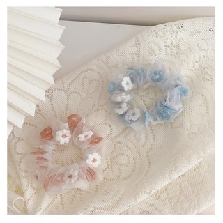 Scrunchies voan hoa cúc cột tóc màu pastel trơn cao cấp AmintaByLove dễ thương sang trọng