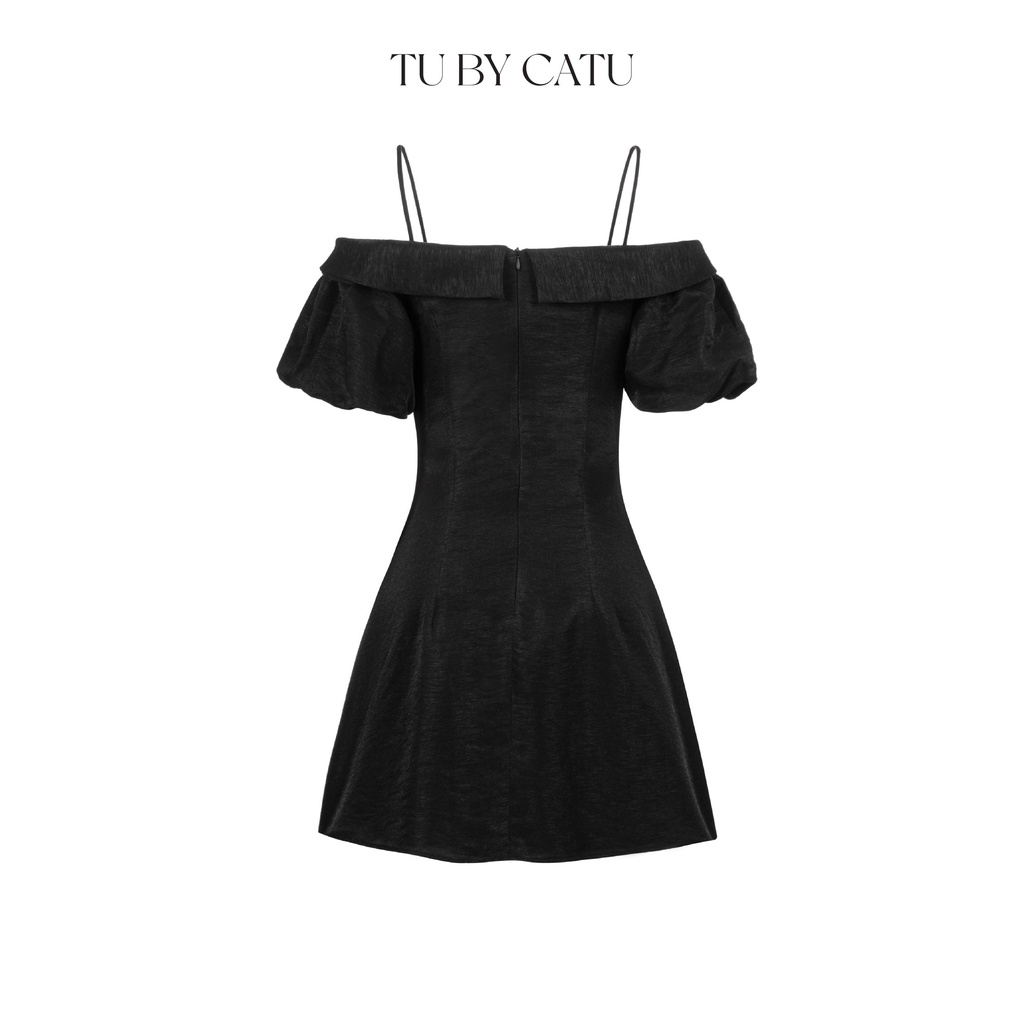 TUBYCATU | Đầm đen bẹt vai tay phồng