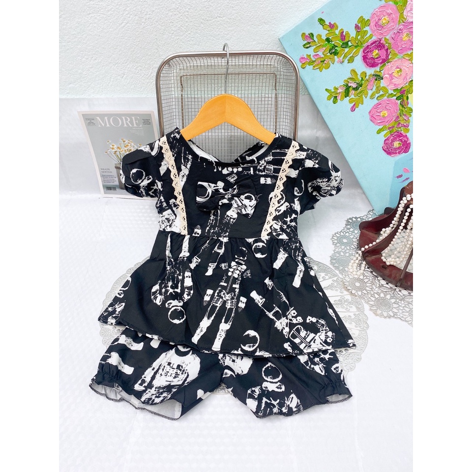 Bộ bé gái Bernie có tay chất đũi lụa mềm cho bé từ 6-16kg, bộ cộc bé gái áo dáng váy siêu cute