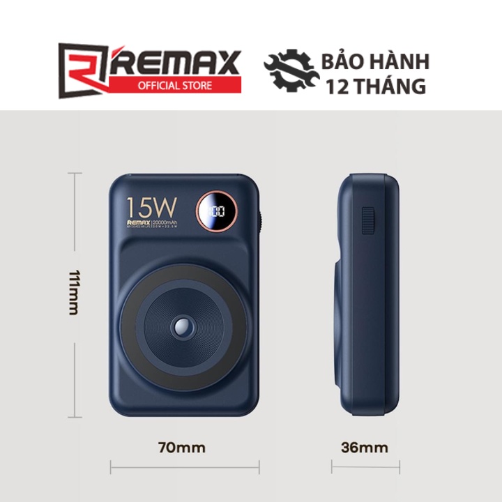 Pin dự phòng không dây Remax RPP-519 20000mAh sạc nhanh không dây 15W có dây chuẩn PD max 22.5W