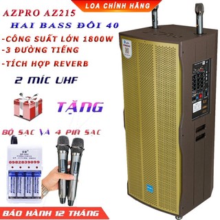 Loa kéo cao cấp azpro az-215 bass đôi 40, tặng 2 micro kim loại uhf - loa kéo karaoke bluetooth jbz 108