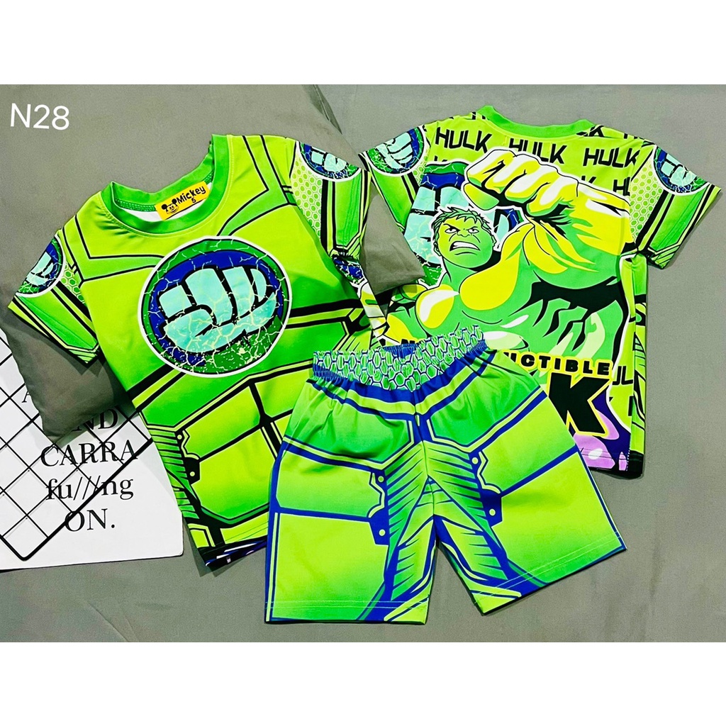 Bộ tay ngắn quần đùi lửng siêu nhân cơ bắp cho bé trai Thun lạnh 3D Mic.key Size nhí 11-21kg - Pikakids