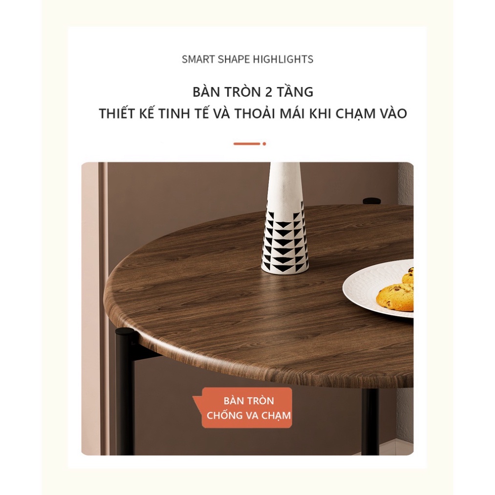 Bàn trà Sofa hình tròn 2 tầng chân thép sơn tĩnh điện hiện đại - GM86