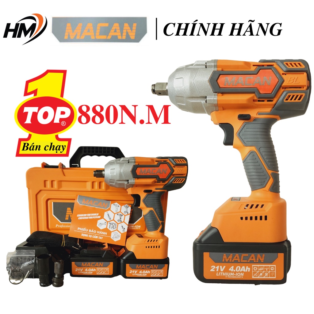 Máy Siết Bulong ô tô MACAN 21 Lực Siết Khủng 880Nm, lực siết khủng động cơ không chổi than