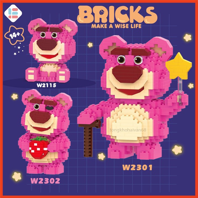Mô Hình Lắp Ráp Gấu Dâu Lotso Hoạt Hình, Đồ Chơi Xếp Hình Gấu Dâu Cho Bé Trai Và Bé Gái Hàng Đẹp