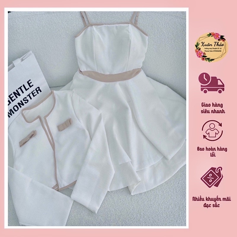 (HÌNH THẬT) Set Đầm 2 Dây Xòe Tầng Kèm Áo Khoác Thiết Kế Dự Tiệc,Set Đầm Dạ Tweed Tiểu Thư Sang Chảnh Mã Số A204