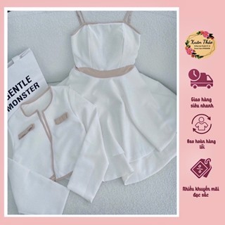 (HÌNH THẬT) Set Đầm 2 Dây Xòe Tầng Kèm Áo Khoác Thiết Kế Dự Tiệc,Set Đầm Dạ Tweed Tiểu Thư Sang Chảnh  Mã Số A204