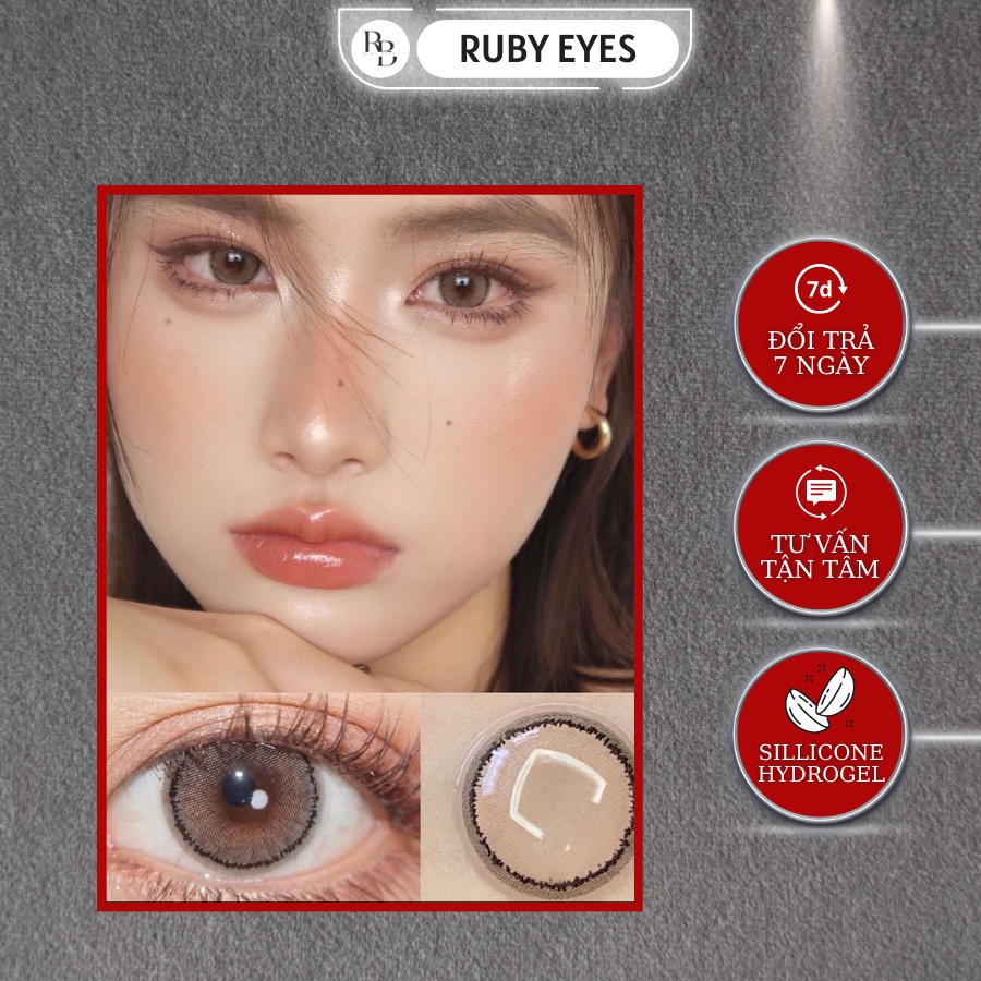 Kính Áp Tròng Sillicone Hydrogel Màu Nâu Viền ZicZac Nhẹ Nhàng 430-1, Lens Nâu Hàn Quốc Ruby Eyes