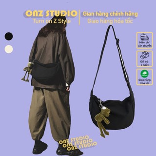 Túi đeo chéo ONZ STUDIO - Túi vải canvas đeo vai có khóa đen trắng basic phong cách Hàn Quốc đi học đi chơi TC01
