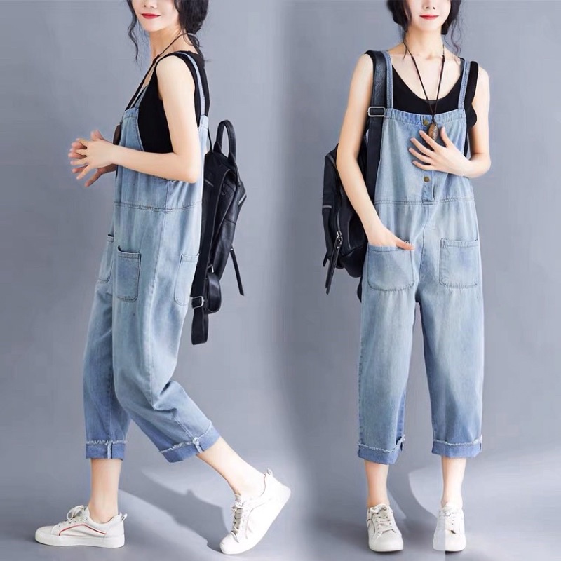 dưới 80kg yếm quần dài jeans sáng màu túi to 2 bên
