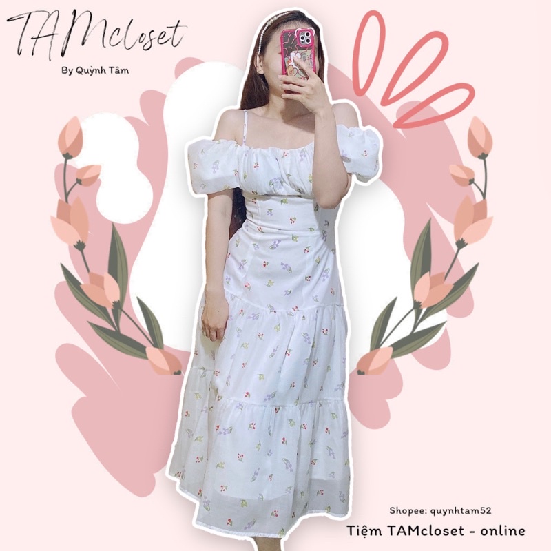 Đầm maxi hoa 2dây rớt vai TK1644 ( Quận Tân Phú - Hoả tốc HCM - hình thật 100% )