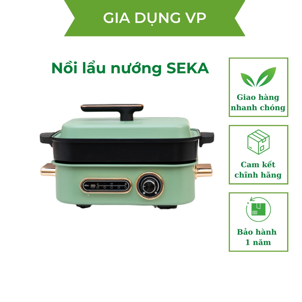 Nồi lẩu nướng đa năng Seka kèm 4 khay rời lẩu hấp nướng làm bánh 4 trong 1 chất liệu nhôm tĩnh điện chống dính an toàn