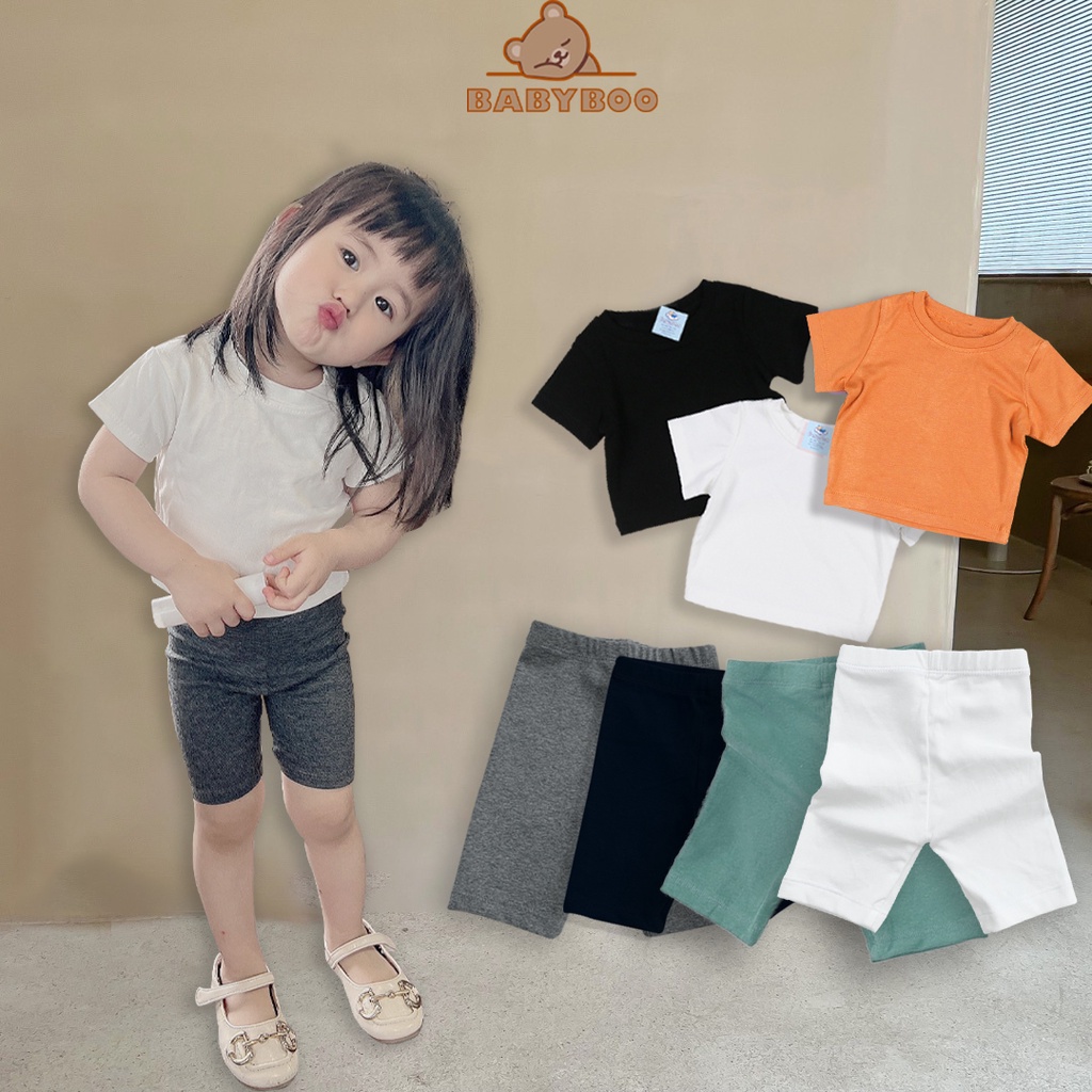 Quần Legging Đùi Áo Croptop Cộc Tay Bé Gái Vải Zip Cao Cấp BabyBoo