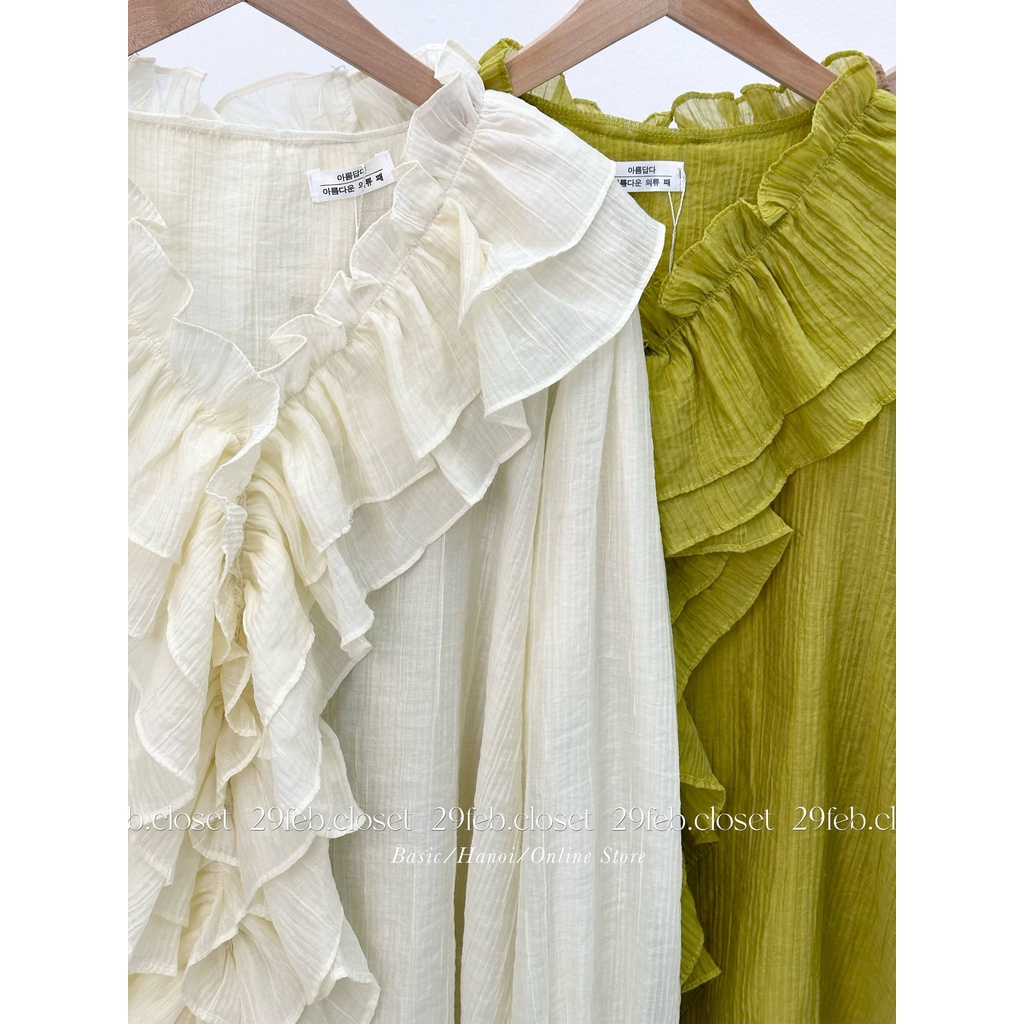 Áo voan tơ cổ tim nhún bèo - 29feb.closet - A222