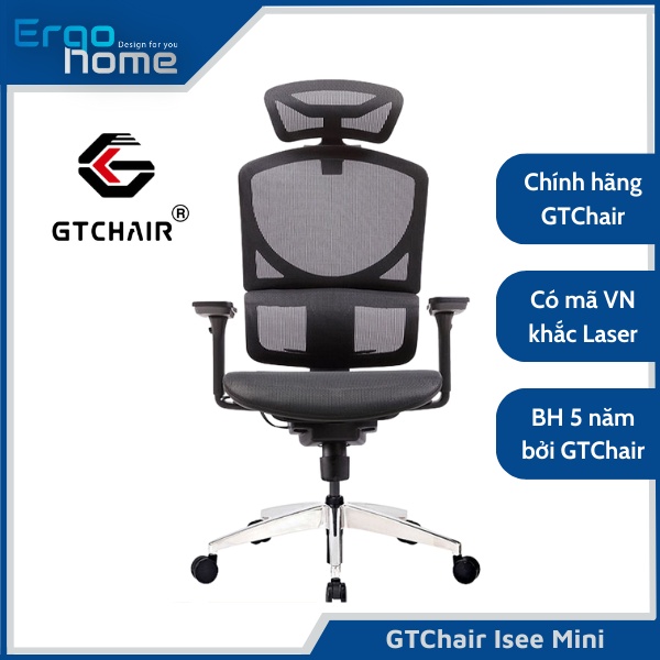 Ghế xoay văn phòng GTChair Isee mini công thái học Ergonomic chất liệu lưới CAO CẤP bảo vệ cột sống, ngả sâu, tựa đầu 3D