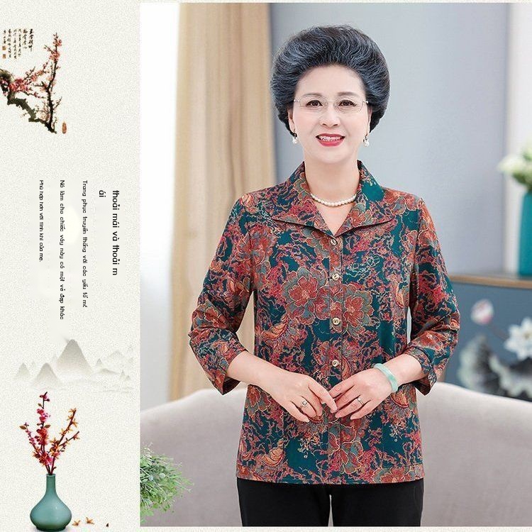 Mẹ trung niên và cao tuổi áo xuân hè bà ngoại áo mỏng 60-70 tuổi 80 băng lụa cao cấp