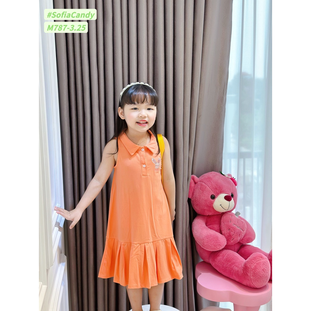 Đầm Thun Polo Thân Dài Dáng Đuôi Cá Tay Sát Nách Màu Cam cho Bé Gái