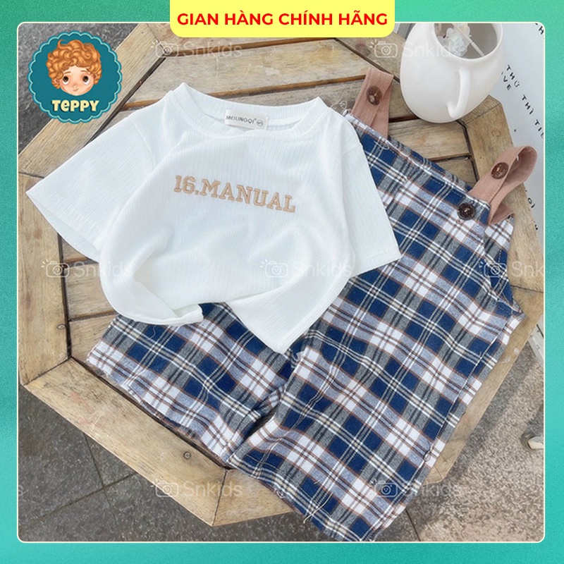 Yếm quần sọc ca rô + Kèm áo thun cho bé trai, bé gái